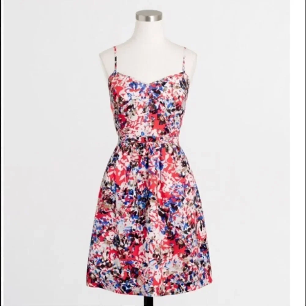J. Crew Printed Seaside Cami Dress Blue Red Floral Size 4